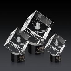Employee Gifts - Burrill 3D Black on Marvel Base Square / Cube Crystal Award