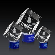 Employee Gifts - Burrill 3D Blue on Marvel Base Square / Cube Crystal Award