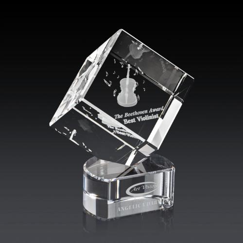 Awards and Trophies - Burrill 3D Clear on Paragon Base Square / Cube Crystal Award