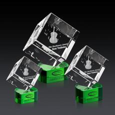 Employee Gifts - Burrill 3D Green on Paragon Base Square / Cube Crystal Award