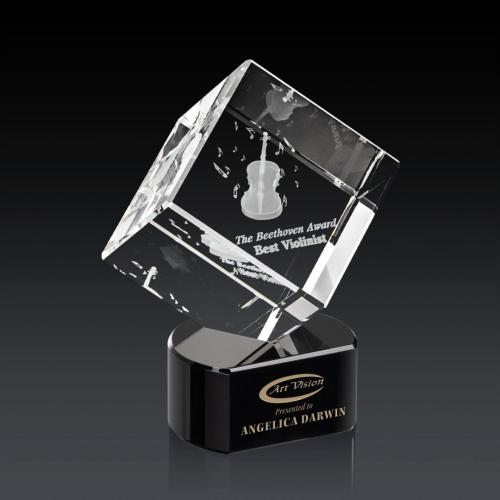 Awards and Trophies - Burrill 3D Black on Paragon Base Square / Cube Crystal Award