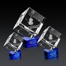 Employee Gifts - Burrill 3D Blue on Paragon Base Square / Cube Crystal Award