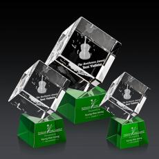 Employee Gifts - Burrill 3D Green on Robson Base Square / Cube Crystal Award