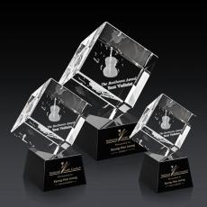 Employee Gifts - Burrill 3D Black on Robson Base Square / Cube Crystal Award