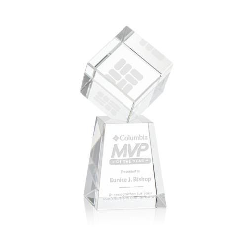 Awards and Trophies - Burrill Square / Cube on Celestina Base Crystal Award