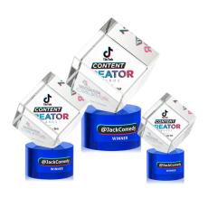 Burrill Full Color Blue on Marvel Base Square / Cube Crystal Award - Full Color Imprint