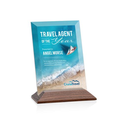 Awards and Trophies - Embassy Full Color Starfire/Walnut (Vert) Rectangle Crystal Award