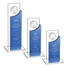 Employee Gifts - Sherwood Globe Blue Rectangle Crystal Award