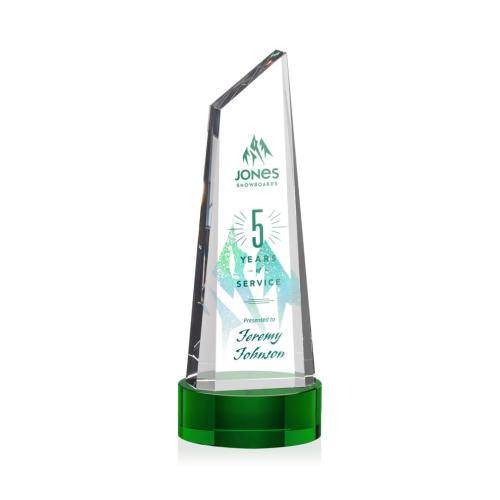 Awards and Trophies - Akron Full Color Green on Base Peaks Crystal Award