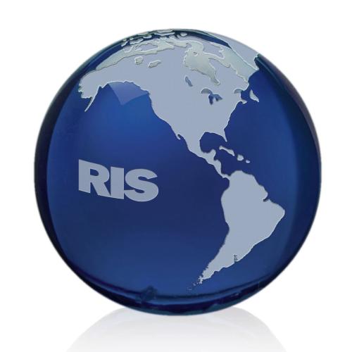 Corporate Gifts - Desk Accessories - Paperweights - Globe with Frosted Land - Blue