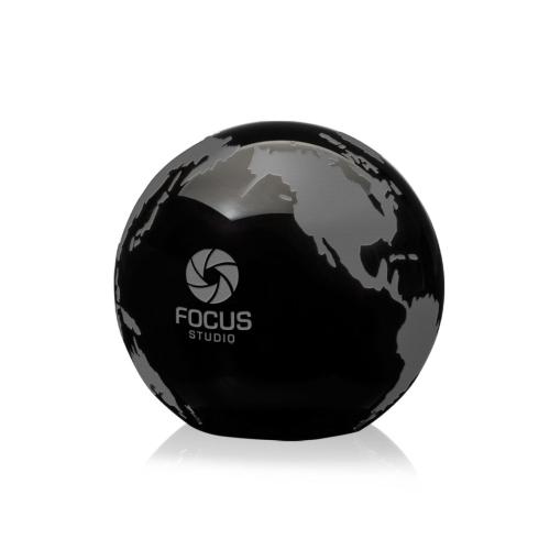 Corporate Gifts - Desk Accessories - Paperweights - Globe with Frosted Land - Black