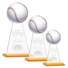 Employee Gifts - Edenwood Baseball Full Color/Etch Amber Towers Crystal Award
