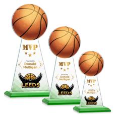 Edenwood Basketball Full Color Green Towers Crystal Award - Colored Crystal Awards