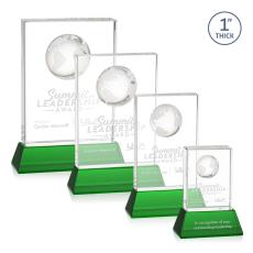 Employee Gifts - Ambassador Globe Green on Base Rectangle Crystal Award