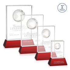 Employee Gifts - Ambassador Globe Red on Base Rectangle Crystal Award