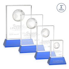 Employee Gifts - Ambassador Globe Sky Blue on Base Rectangle Crystal Award