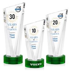 Employee Gifts - Plymouth Full Color Green on Stanrich  Base Peaks Crystal Award