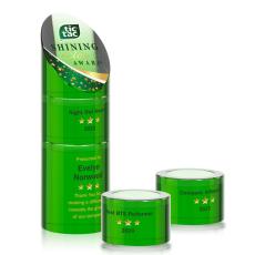 Atlantis Stacker Full Color  Green Towers Crystal Award - Full Color Imprint