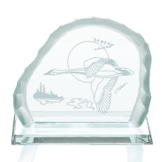 Employee Gifts - Geese In Flight Jade on Base Animals Glass Award