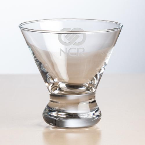 Corporate Gifts - Barware - Martini Glasses - Brisbane Stemless Martini - 8oz - Deep Etch