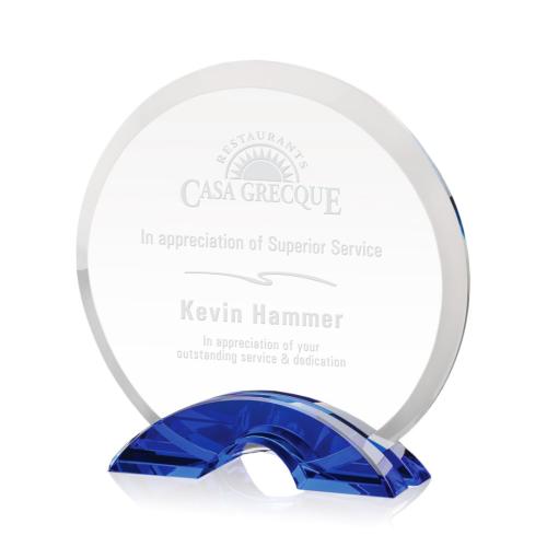 Awards and Trophies - Crystal Awards - Huber Blue Circle Crystal Award