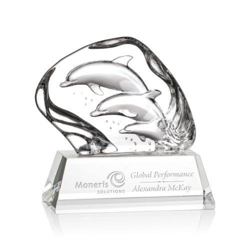 Awards and Trophies - Crystal Awards - Colored Crystal Awards - Ottavia 3 Dolphins Animals Crystal Award
