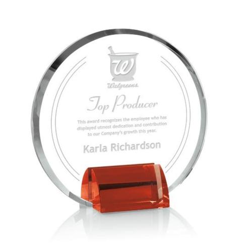 Awards and Trophies - Crystal Awards - Olympia Red Circle Crystal Award