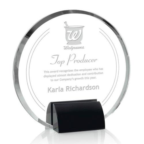 Awards and Trophies - Crystal Awards - Olympia Black Circle Crystal Award