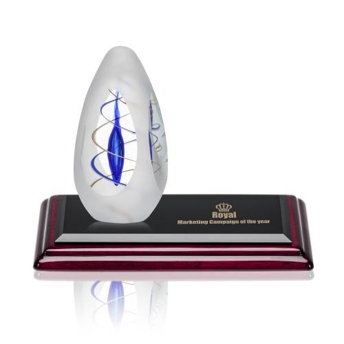 Awards and Trophies - Crystal Awards - Glass Awards - Art Glass Awards - Sagittarius Tear Drop on Rosewood Base Glass Award