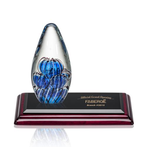Awards and Trophies - Crystal Awards - Glass Awards - Art Glass Awards - Contempo Tear Drop on Rosewood Base Glass Award