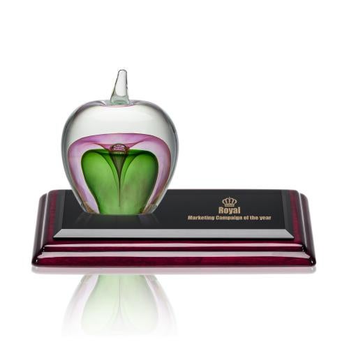 Awards and Trophies - Crystal Awards - Glass Awards - Art Glass Awards - Tate Apple Glass on Rosewood Base Award