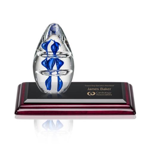 Awards and Trophies - Crystal Awards - Glass Awards - Art Glass Awards - Eminence Tear Drop on Rosewood Base Glass Award