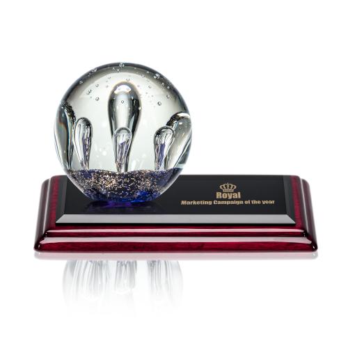 Awards and Trophies - Crystal Awards - Glass Awards - Art Glass Awards - Serendipity Globe on Rosewood Base Glass Award