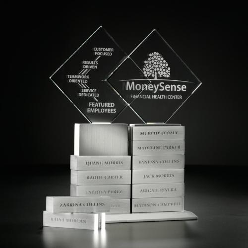 Awards and Trophies - Crystal Awards - Diamond Tower Diamond w/12 Bars Crystal Award