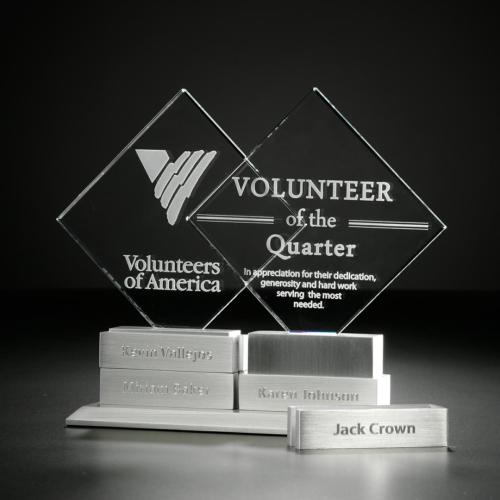 Awards and Trophies - Crystal Awards - Diamond Tower Diamond w/4 Bars Crystal Award
