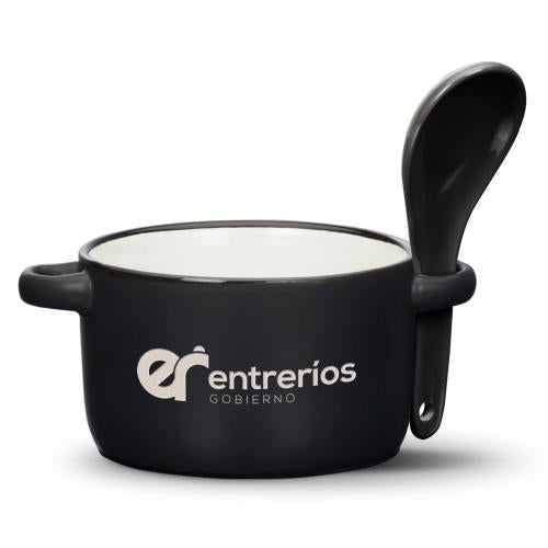 Promotional Products - Drinkware - Coffee Mugs - Merritt Soup Mug & Spoon - 12oz - Deep Etch