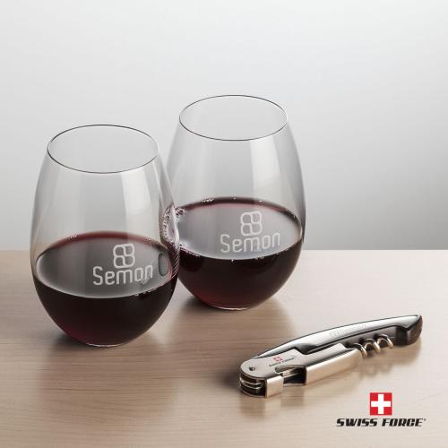 Corporate Gifts - Barware - Gift Sets - Swiss Force&reg; Opener & Carlita Stemless Wine