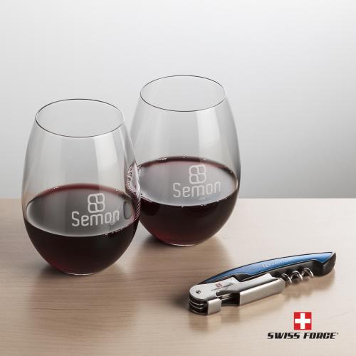 Corporate Gifts - Barware - Gift Sets - Swiss Force&reg; Opener & Carlita Stemless Wine
