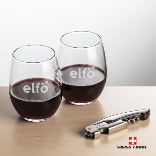 Corporate Gifts - Barware - Gift Sets - Swiss Force&reg; Opener & Stanford Stemless Wine