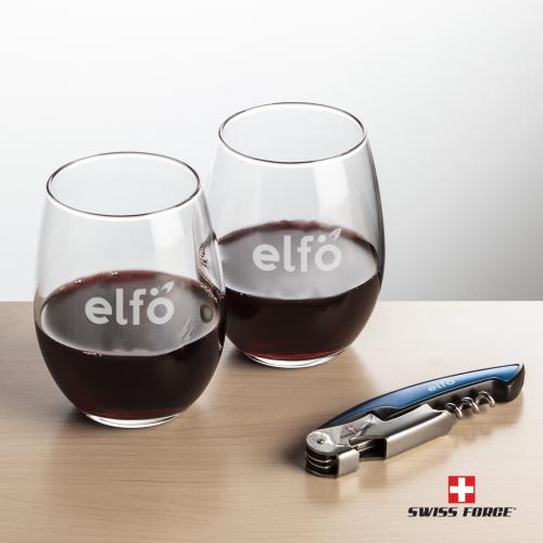 Corporate Gifts - Barware - Gift Sets - Swiss Force&reg; Opener & Stanford Stemless Wine
