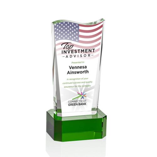 Awards and Trophies - Crystal Awards - Violetta Full Color Green on Base Unique Crystal Award
