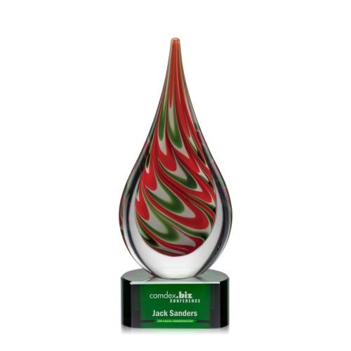 Awards and Trophies - Crystal Awards - Glass Awards - Art Glass Awards - Glendower Green Tear Drop Glass Award