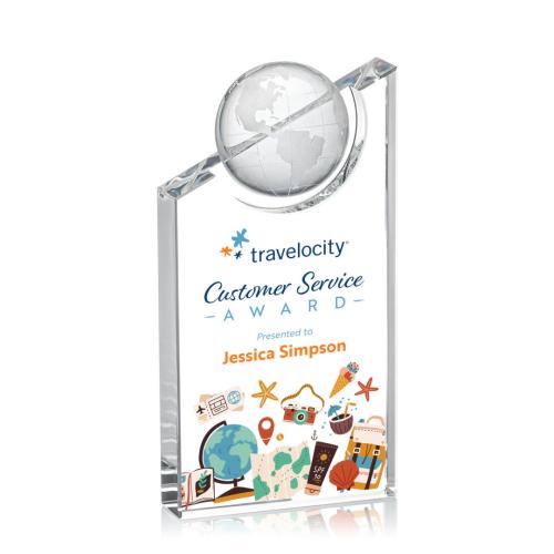 Awards and Trophies - Crystal Awards - Axis Full Color Globe Crystal Award