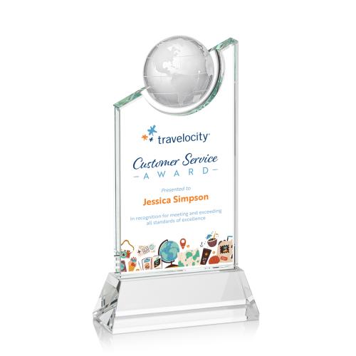 Awards and Trophies - Crystal Awards - Brixton Full Color Globe Crystal Award