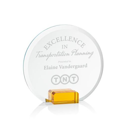 Awards and Trophies - Crystal Awards - Bowie Amber Circle Crystal Award