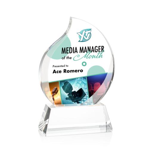 Awards and Trophies - Crystal Awards - Preswick Full Color Flame on Base Crystal Award