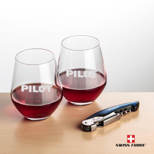Corporate Gifts - Barware - Gift Sets - Swiss Force&reg; Opener & Reina Stemless Wine