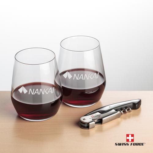 Corporate Gifts - Barware - Gift Sets - Swiss Force&reg; Opener & Germain Stemless Wine