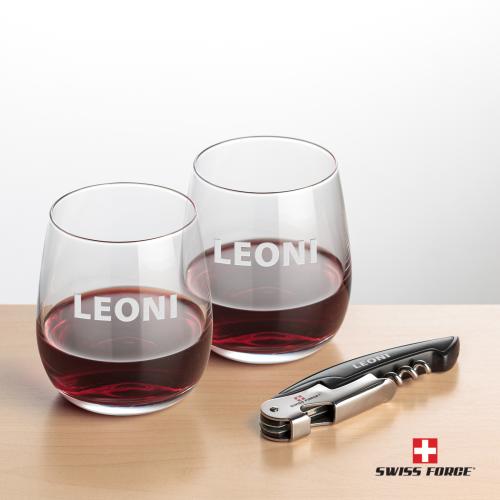Corporate Gifts - Barware - Gift Sets - Swiss Force&reg; Opener & Crestview Stemless Wine