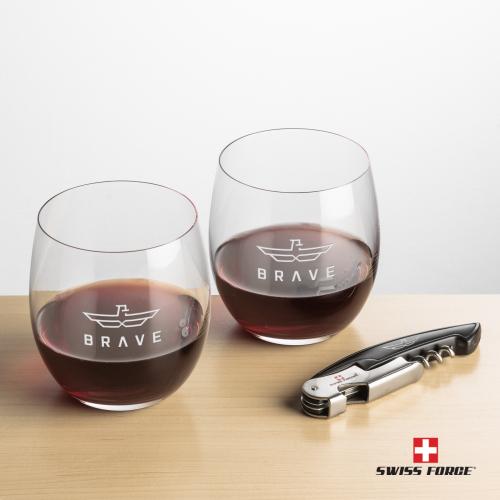 Corporate Gifts - Barware - Gift Sets - Swiss Force&reg; Opener & Zacata Stemless Wine